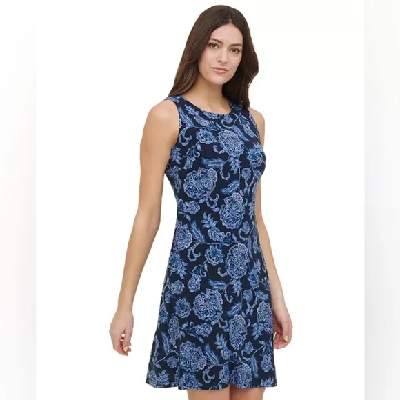 Tommy Hilfiger Blue Floral A-Line Dress, Sz 6, EUC - Picture 1 of 11